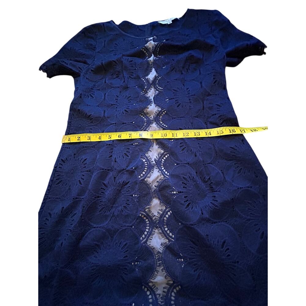 Trina Turk Short Sleeved Illusion Indigo Dress - Size 8 - Picture 3 of 12